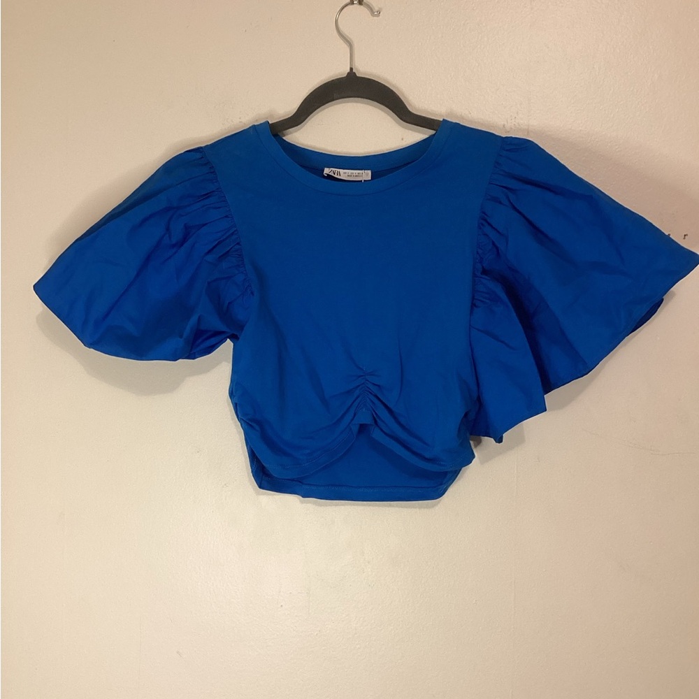 Zara Blue Puff Sleeve Top